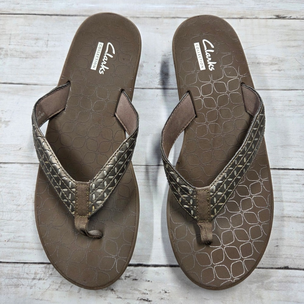 Clarks Arla Glison Flip Flops Womens 8M Bronze Brown Wedge Platform Sandals S4
